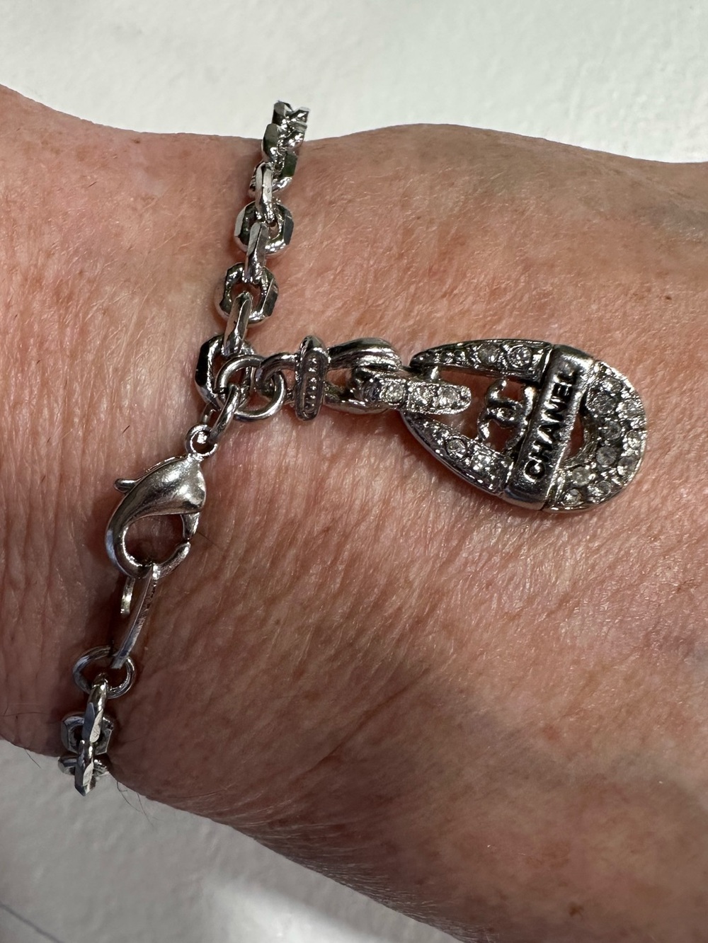 CHANEL Silver Crystal Charm Bracelet